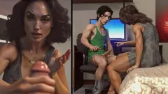 Jouer Une femme au foyer brune ne peut pas résister à la grosse bite de l'ami de son fils