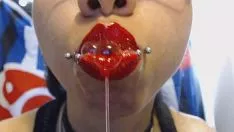 Play Brightly red lips salivate and spatter very much of spit