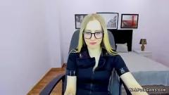 Play European Blonde Babe in Glasses Showing Off Her Small Tits on Webcam
