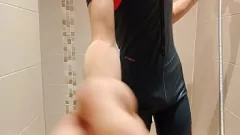 Play Swimsuit Stud Strokes His Hard Cock in Locker Room