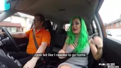 Play Naughty British teacher with big tits and green hair gets doggystyle fucked in public by her student while giving a handjob and squirting